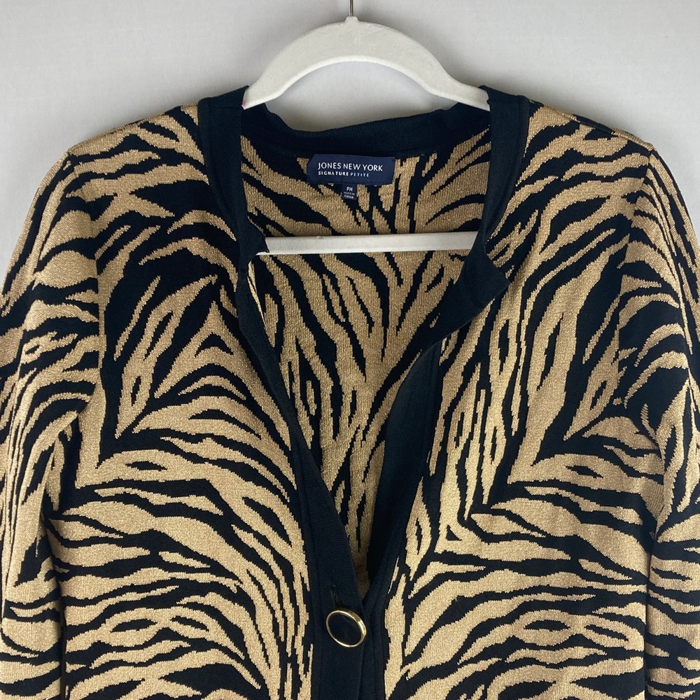 Jones New York Black and Tan Animal Print Cardigan